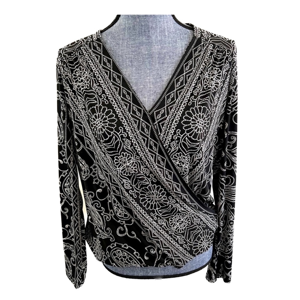 INC Faux Wrap Paisley Top